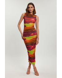 Karen Millen - Petite Marbled Printed Mesh Ruched Jersey Maxi Dress - Lyst