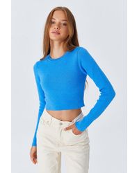 MixRay - Langarm Basic Crop Stricktop - Lyst