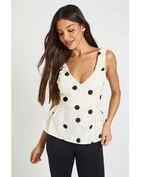 Boohoo - Polka Dot Poplin V Neck Peplum Top - Lyst
