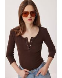 Happiness İstanbul - Slim Fit U Collar Long Sleeved Blouse - Lyst