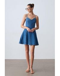 Dilvin - Sleeveless A-Line Mini Denim Dress - Lyst