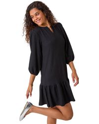 Roman - Textured V-Neck Frill Hem Smock Dress - Lyst