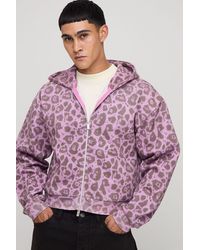 BoohooMAN - Shrunken Fit Leopard Print Zip Through Hoodie - Lyst