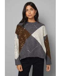 Wallis - Oversized Argyle Jumper - Lyst