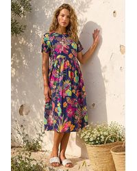 Roman - Floral Print Cotton Midi Dress - Lyst