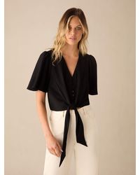 Ro&zo - Flutter Sleeve Tie Front Top - Lyst