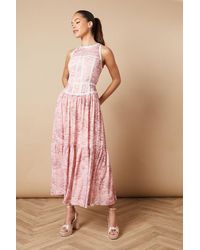Oasis - Printed Hand Embellished Tiered Maxi Dress - Lyst