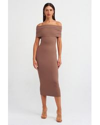 Dilvin - Off-Shoulder Bodycon Midi Dress - Lyst