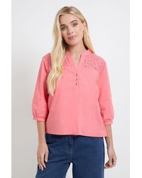 Wallis - Petite Cotton Lace Detail Shirt - Lyst