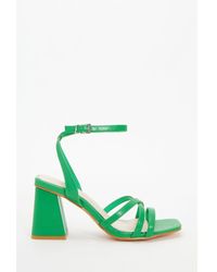 Quiz - Cross Strap Block Heeled Sandals Faux Leather - Lyst