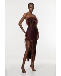 Karen Millen - Figure Form Bandage Feather Detail Bandeau Knit Midi Dress - Lyst
