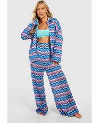 Boohoo - Zig Zag Knitted Wide Leg Beach Pants - Lyst