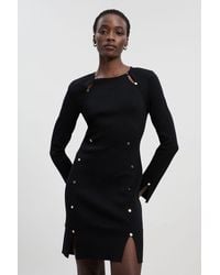 Karen Millen - Viscose Blend Stud Keyhole Detail Knit Mini Dress - Lyst