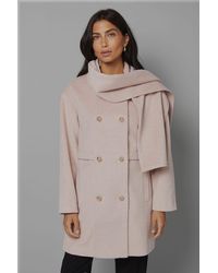 Wallis - Double Breasted Scarf Detail Coat - Lyst