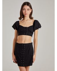 Pink Vanilla - Lace Up Corset Puff Sleeve Crop Top - Lyst