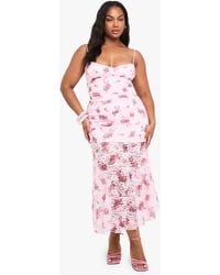 Boohoo - Plus Floral Lace Ruched Midaxi Dress - Lyst