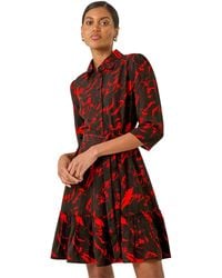 Roman - Abstract Print Tie Waist Shirt Dress - Lyst