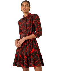 Roman - Abstract Print Tie Waist Shirt Dress - Lyst