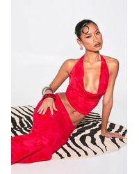 Boohoo - Floral Flocked Mesh Cowl Neck Crop Top - Lyst