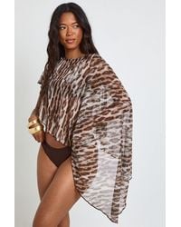 Boohoo - Print Sheer Mesh Cape Beach Top - Lyst