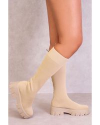 Where's That From - Charmaine Chunky Knee High Boot With Knitted Sock - Lyst