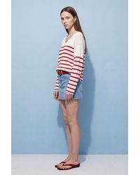 Dilvin - Striped V-Neck Ribbed Knit Sweater - Lyst