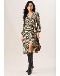 Gini London - Geo Print Assymetric Hem Wrap Midi Dress - Lyst
