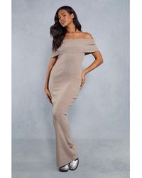 MissPap - Premium Soft Knit Folded Bardot Maxi Dress - Lyst
