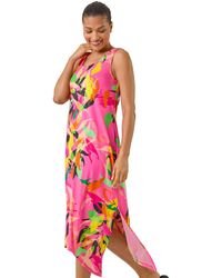 Roman - Floral Print Hanky Hem Midi Dress - Lyst