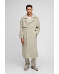 BoohooMAN - Oversized Fit Double Breasted Longline Boucle Overcoat - Lyst