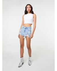 Pink Vanilla - Denim Embellished Distressed Shorts - Lyst