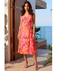 Roman - Floral Print Wrap Chiffon Midi Dress - Lyst