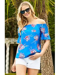 Sosandar - Print Fluted Sleeve Bardot Top - Lyst