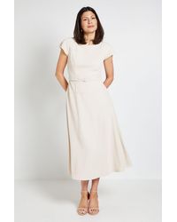 Wallis - Crepe Belted Cap Sleeve Midi Dress - Lyst