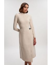 Karen Millen - Petite Figure Form Bandage Asymmetric Long Sleeve Knit Midi Dress - Lyst