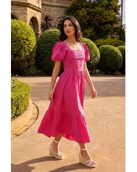 D.u.s.k - Cotton Pleated Puff Midi Dress - Lyst