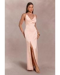 Boohoo - Satin Halterneck Cowl Neck Maxi Dress - Lyst