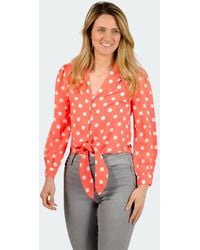 Oasis - Coral Polka Dot Tie Front Blouse - Lyst