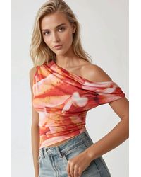 Hiccup - Abstract Print Asymmetrical Fitted Crop Top - Lyst