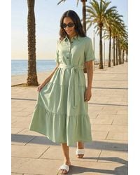 Roman - Button Detail Tiered Midi Dress - Lyst