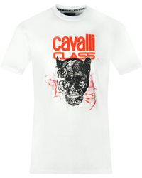 Class Roberto Cavalli - Lightning Panther Design White T-shirt Cotton - Lyst