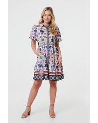 Izabel London - Printed Tie-Up Waist Knee Length Dress - Lyst