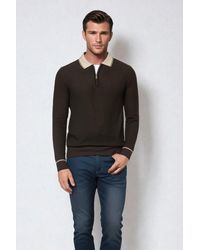 Secret Label - Contrast Collar Cotton Long Sleeve Polo - Lyst