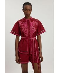 Karen Millen - Linen Blend Beaded Embroidery Short Co Ord - Lyst