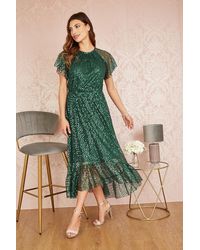Yumi' - Sequin Angel Sleeve Midi Dress - Lyst