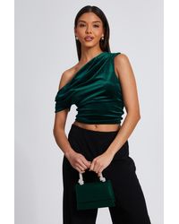 Quiz - Bottle Velvet Asymmetric Top Material_Polyester - Lyst