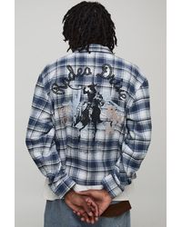 BoohooMAN - Oversized Boxy Western Embroidered Check Long Sleeve Shirt - Lyst