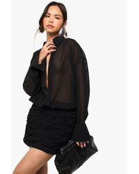 Boohoo - Chiffon Drop Waist Ruched Shirt Dress - Lyst
