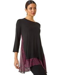 Roman - Animal Print Contrast Mesh Hem Stretch Top - Lyst