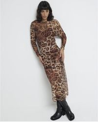 River Island - Bodycon Midi Dress Mesh Leopard Print - Lyst